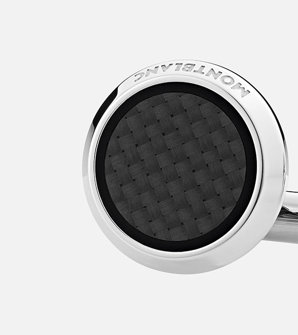 Round Cufflinks in Stainless Steel with Carbon-Patterned Inlay